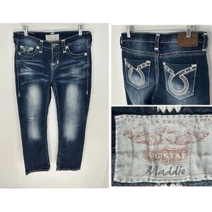 Big Star Maddie Jeans Size 27 Distressed Denim Embellished Thick Stitch 30x26